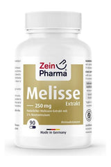 Zein Pharma Melissa Extract 250mg capsule bottle with 90 capsules made in Germany.