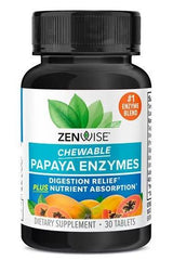 Zenwise Chewable Papaya Enzymes bottle with 30 tablets for digestion relief and nutrient absorption.