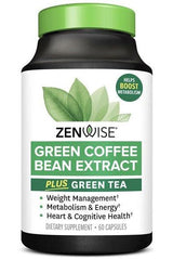 Zenwise Green Coffee Bean Extract supplement bottle with green tea for weight management and cognitive health.