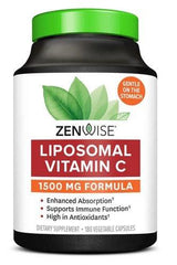 Zenwise Liposomal Vitamin C 1500 mg formula, dietary supplement with 180 vegetable capsules for immune support.