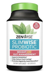 Zenwise SlimWise Probiotic supplement bottle with 60 capsules for weight management and gut health.