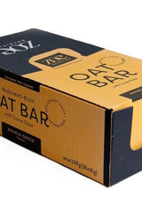 ZOE Nutrition Oat Bar packaging with cocoa glaze, vegan-friendly, high fiber, suitable for active women.