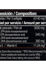 Composition details of Zoomad Labs Omega 3 supplement, showing amounts of Fish oil, EPA, DHA, and Vitamin E per serving.