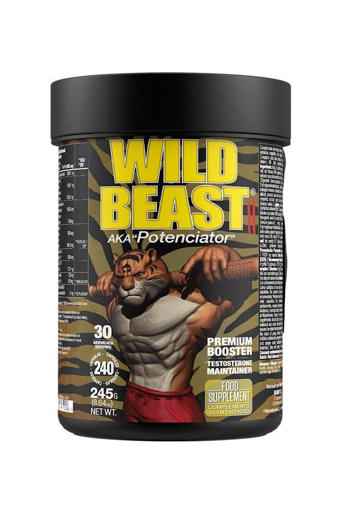 Wild Beast II by Zoomad Labs, a premium testosterone booster in a black container, 240 capsules.