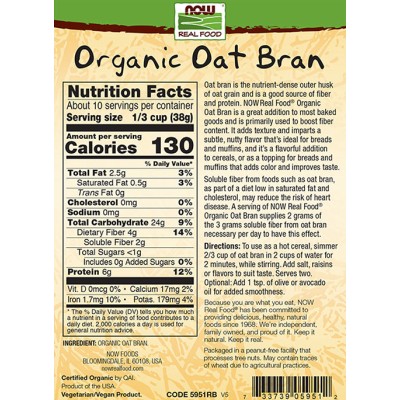 Now Foods - Oat Bran, Organic - 397 g