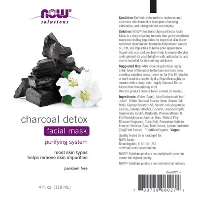 Now Foods - Charcoal Detox Facial Mask - 118 ml