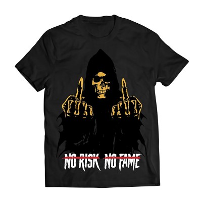 Skull Labs - No Risk, No Fame T-Shirt, Black / Gold - XXL