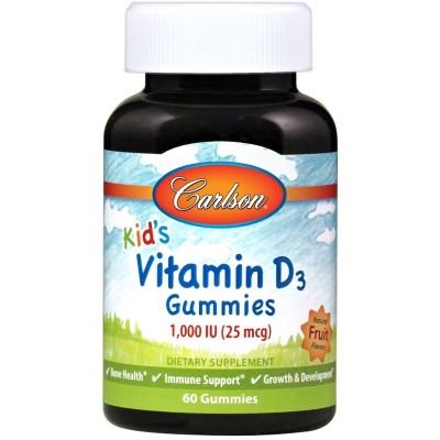 Carlson Labs - Kid's Vitamin D3 Gummies, 1000 IU Natural Fruit