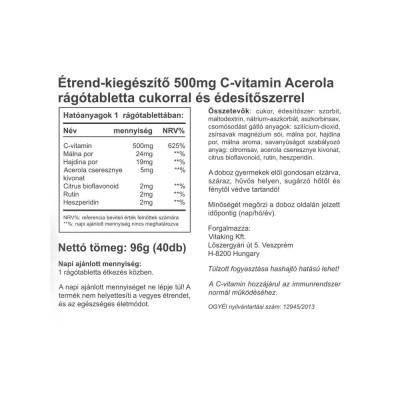 Vitaking - Vitamin C-500 Acerola Plus, Blueberry - 40 Chewables