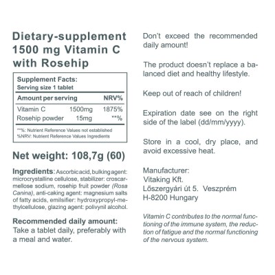 Vitaking - Vitamin C-1500 With Rosehips - 60 Tablets