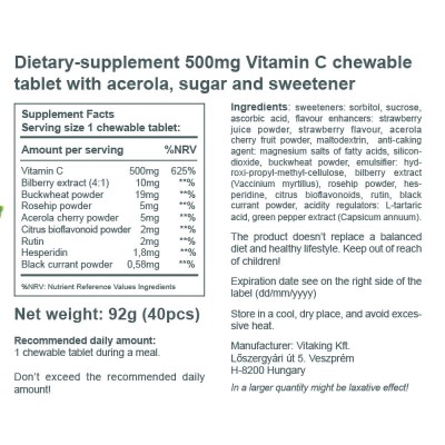 Vitaking - Vitamin C-500 Acerola Raspberry, Strawberry Pouch -