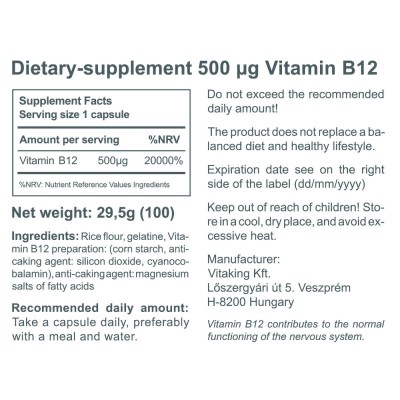 Vitaking - Vitamin B-12 500 mcg - 100 Capsules