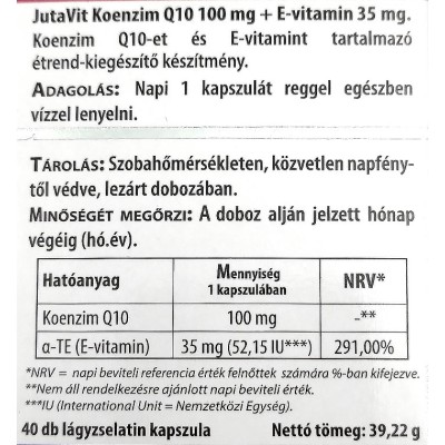 JutaVit - Coenzyme Q10 100 mg + Vitamin E capsule - 40 Tablets