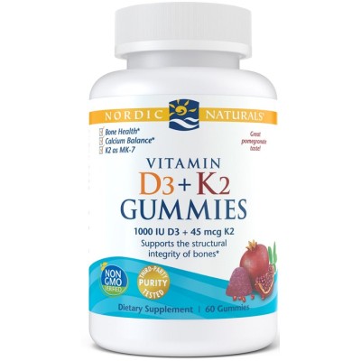 Nordic Naturals - Vitamin D3+K2 Gummies, Pomegranate - 60