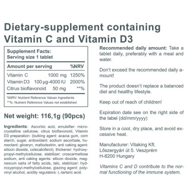 Vitaking - Vitamin C-1000 + D-4000 - 90 Tablets