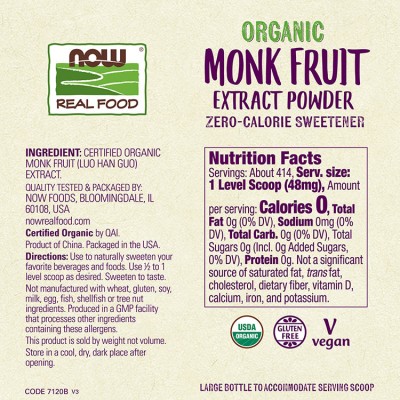 Now Foods - Monk Fruit Extract, Organic Powder - 19.