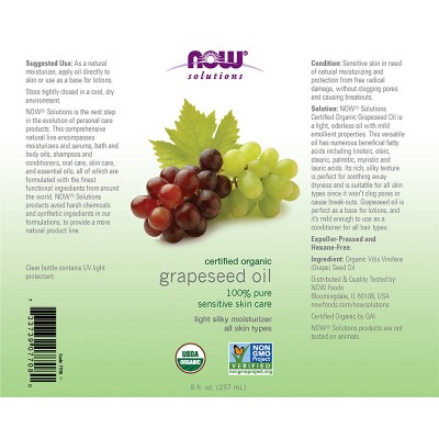Now Foods - Grapeseed Oil, Organic - 237 ml