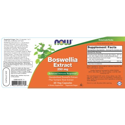 Now Foods - Boswellia Extract 250 mg - 60 Veg Capsules
