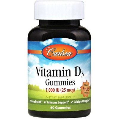 Carlson Labs - Vitamin D3 Gummies, 1000 IU Natural Fruit - 60