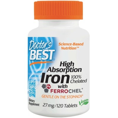 Doctor's Best - High Absorption Iron, 27mg - 120 tablets