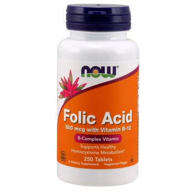 NOW Foods - Folic Acid with Vitamin B12, 800mcg - 250 tablets