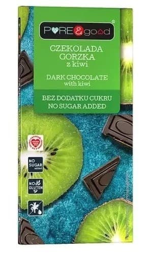 PURE & good - Dark Chocolate with Kiwi - 75g – PURE & good förpackning
