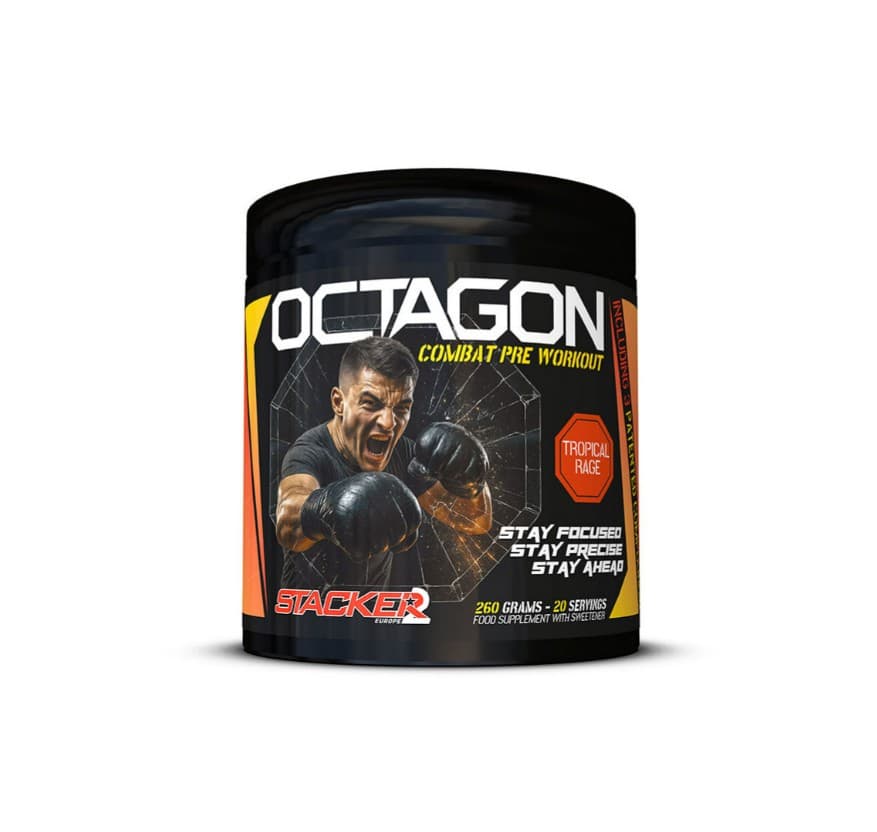 Stacker2 - Octagon Pre Workout, Tropical Rage - 260g – Stacker2 förpackning