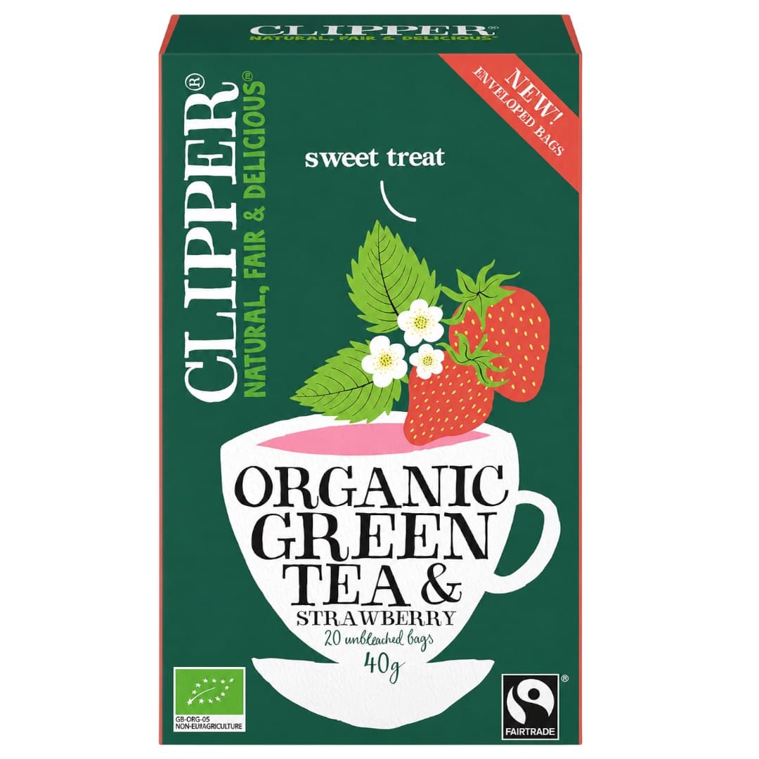 CLIPPER - Organic Green Tea & Strawberry – CLIPPER förpackning