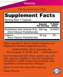 NOW Foods - Pantothenic Acid 500mg - 250 Caps