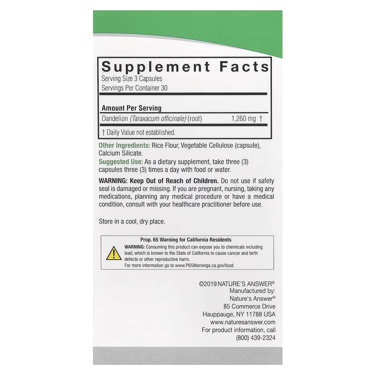 Nature's Answer - Dandelion Root - 90 Vcaps
