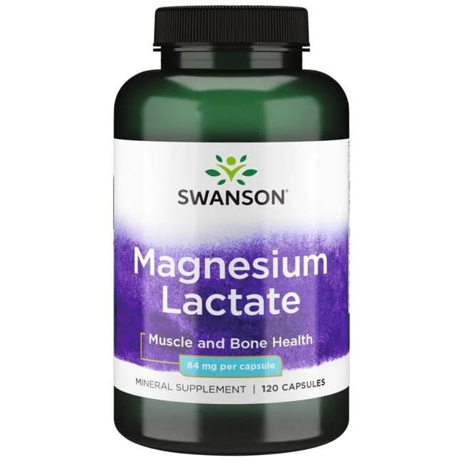 Swanson Magnesium (Lactate), 84mg (120 Caps) – Swanson förpackning