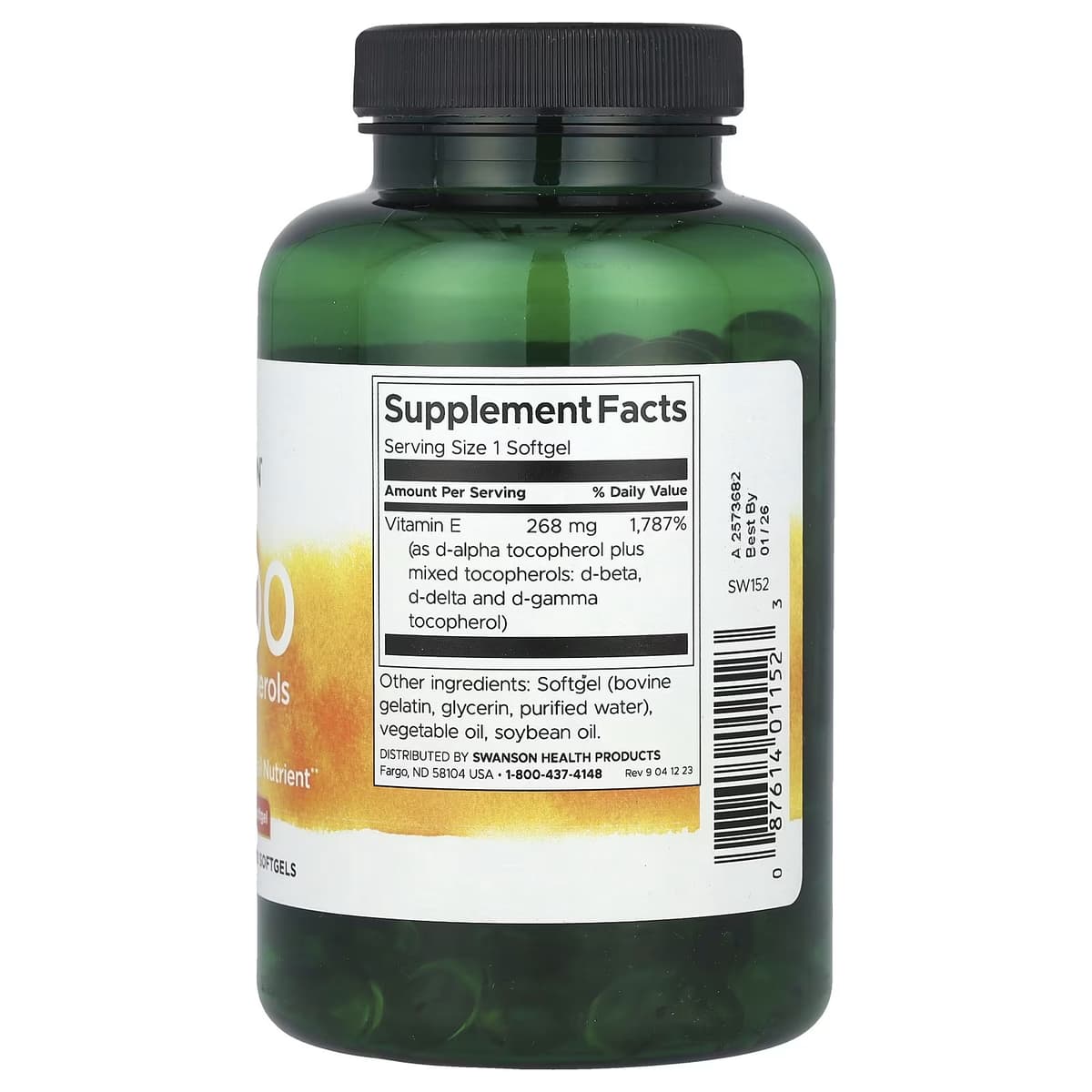 Swanson Vitamin E mix tokoferoler 400IU 250 bløde kapsler
