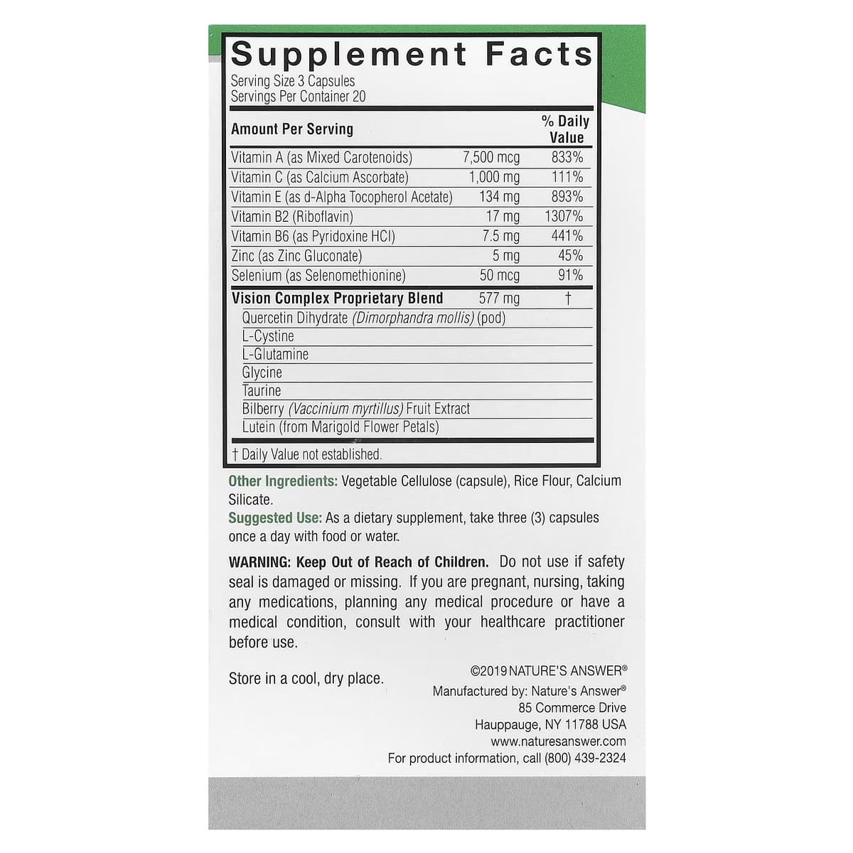 Nature'S Answer Bilberry Vision Complex - 60 Vcaps