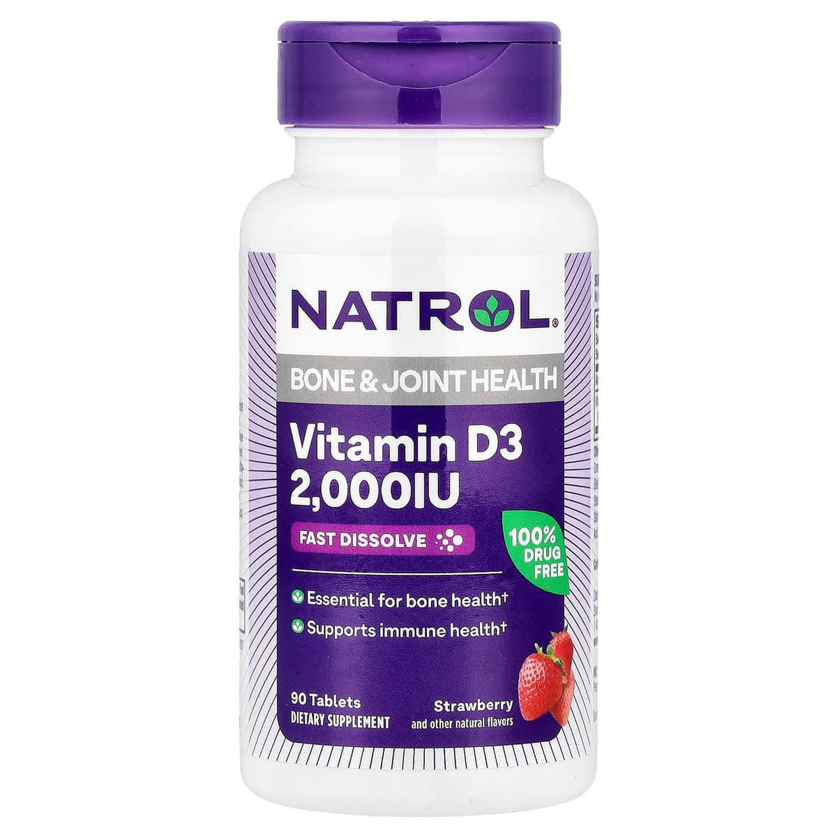 Natrol Witamina D3 2000 IU 90 tyggetabletter med jordbærsmag