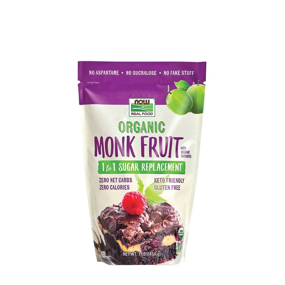 Now Foods - Monk Fruit With Erythritol, Organic Powder - 454g – NOW Foods förpackning