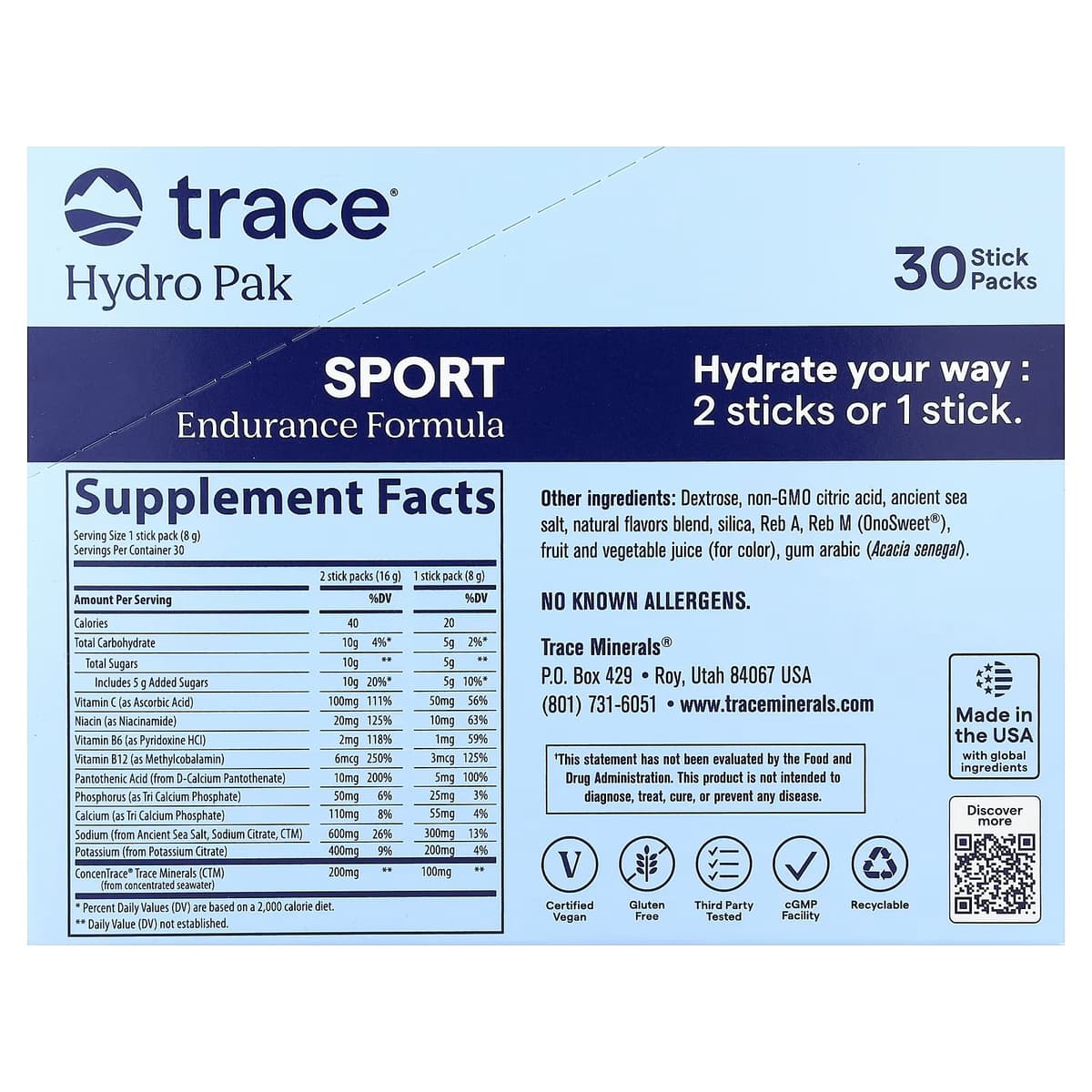 Trace Minerals - Hydro Pak Sport Endurance Formula