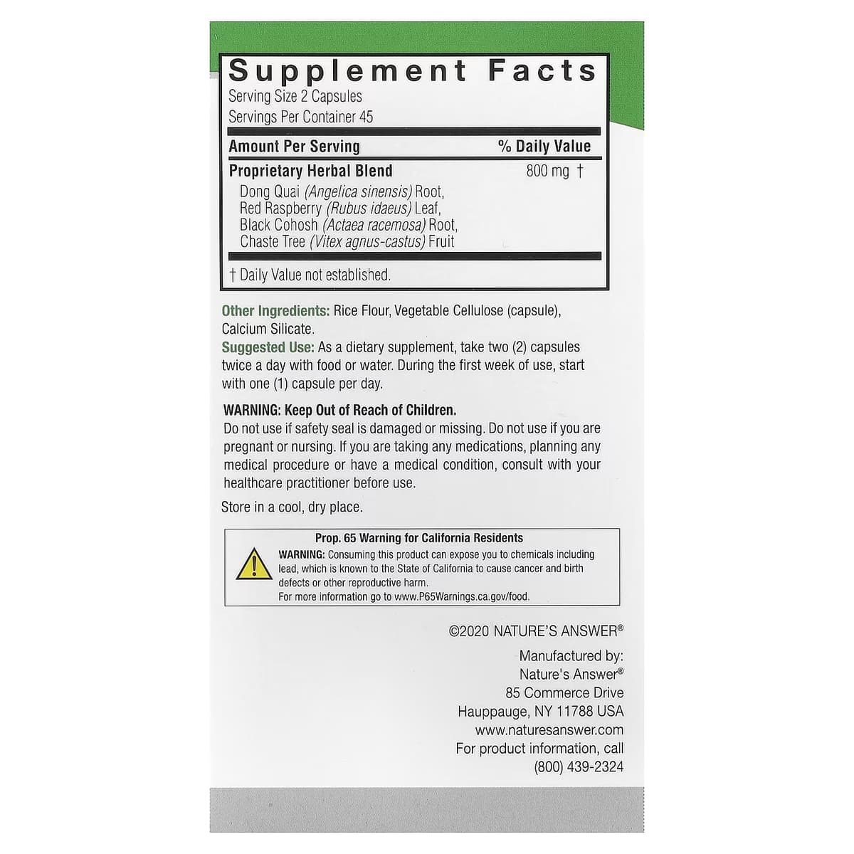 Nature'S Answer Female Complex - 90 Vcaps