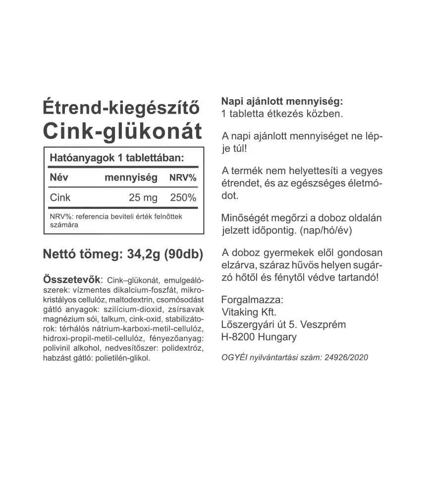 Vitaking - Zinc Gluconate - 90 Tabs