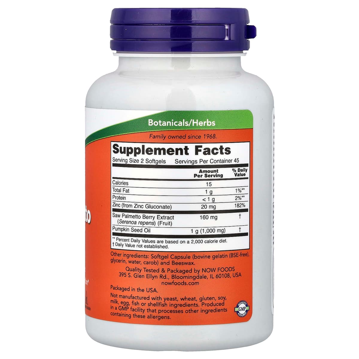 NOW Foods - Saw Palmetto Extract with Pumpkin Seed Oil and Zinc - 90 Capsules