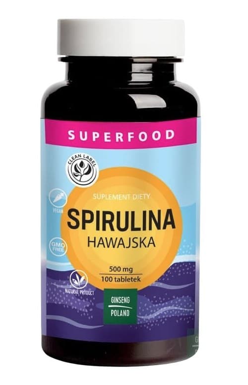 Ginseng Poland - Spirulina Hawajska 500mg 100tabl. Ginseng Poland – Ginseng Poland förpackning