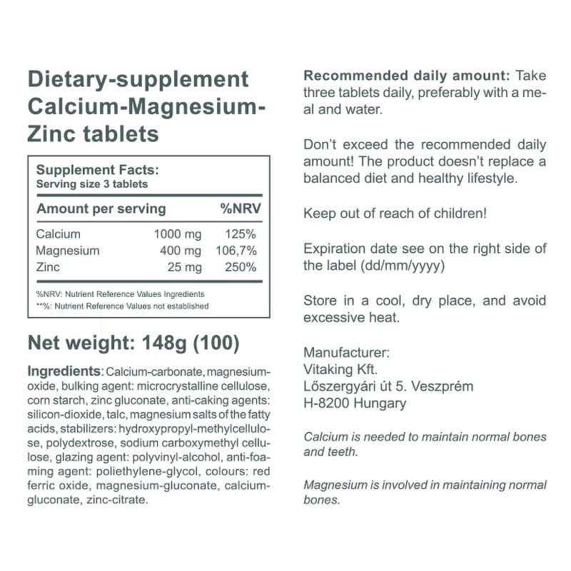 Vitaking - Calcium + Magnesium + Zinc - 100 Tabs