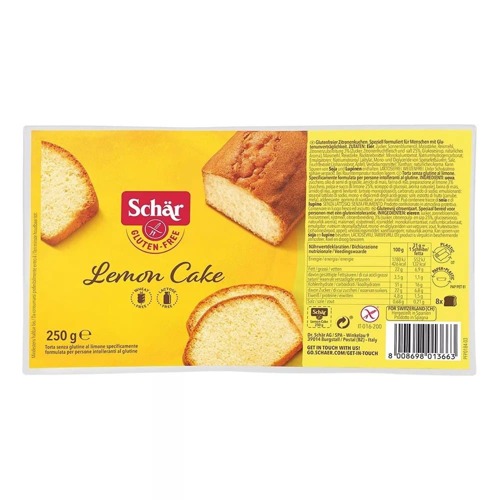 Schar Citronkakku Lemon Cake 250 g – Schär pakkaus