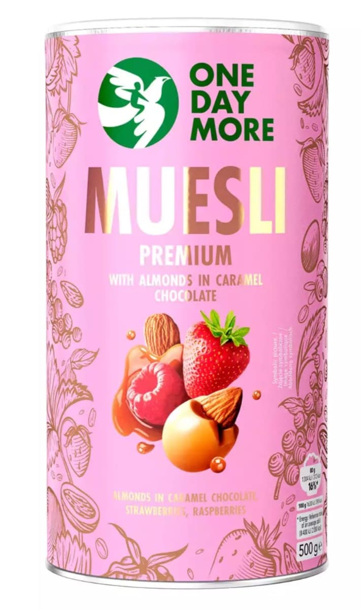 ONEDAYMORE Musli Premium Owocowe 500g – ONEDAYMORE förpackning
