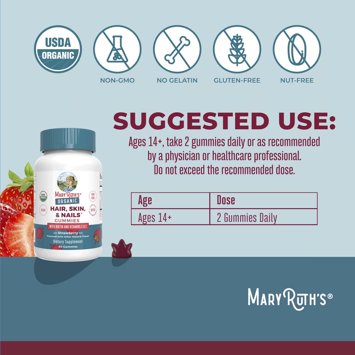 MaryRuth's - Luomu Hiukset, Iho ja Kynnet Gummies