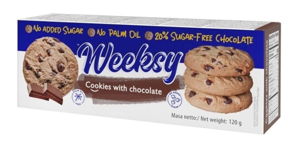 Weeksy - Cookies with Chocolate - 120g – Weeksy förpackning