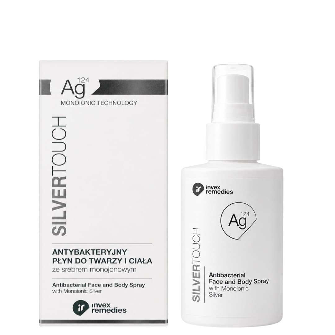 Invex Remedies - Silvertouch Antibacterial Face and Body Spray – INVEX REMEDIES förpackning