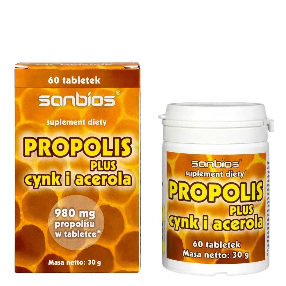 Sanbios - Propolis Plus Zinc & Acerola - 60 Tabs – Sanbios förpackning