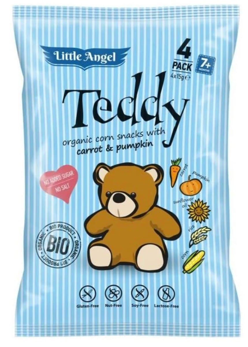 Little Angel - Teddy Organic Corn Snacks - 4x15g – Little Angel förpackning