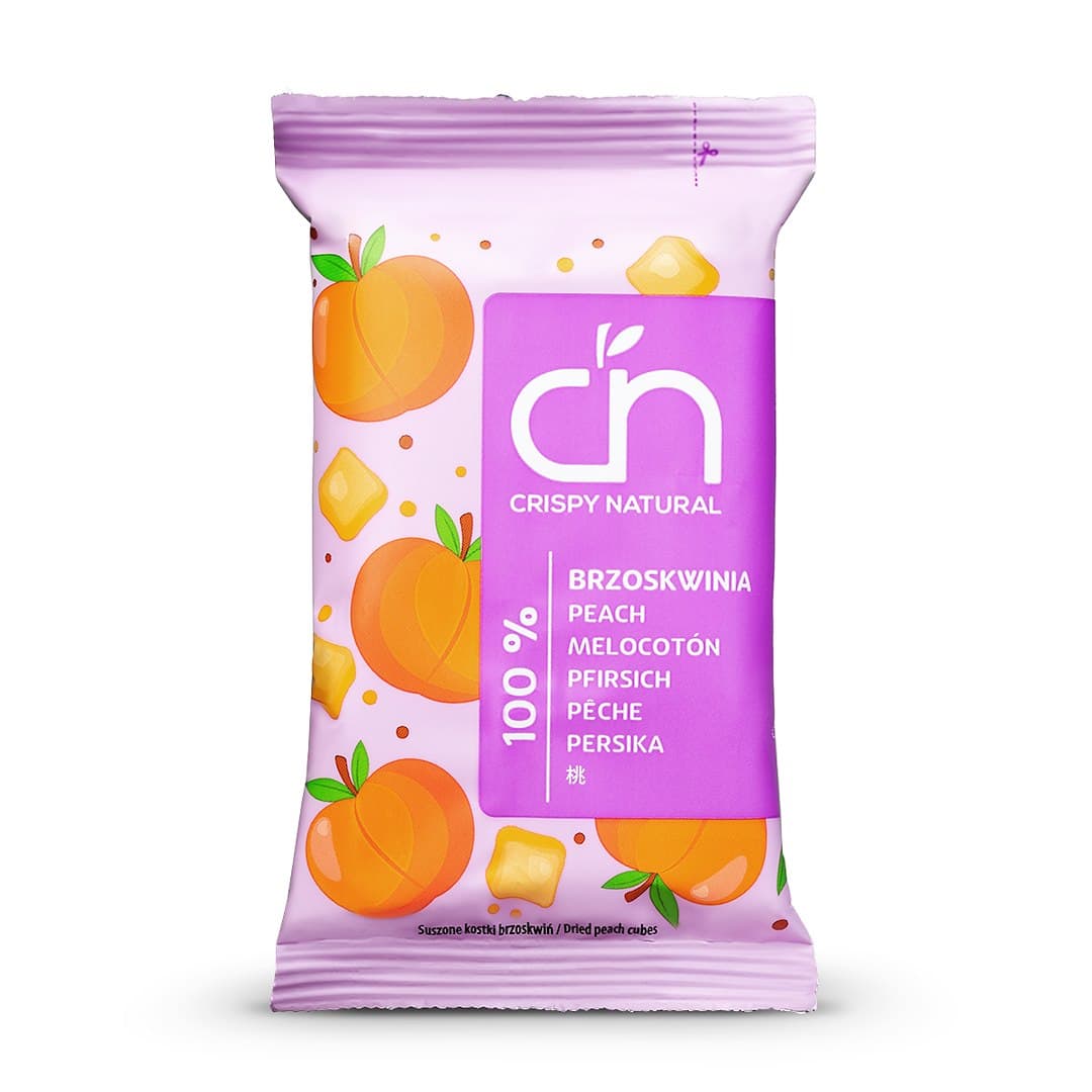 Crispy Natural - Dried Peach Cubes - 12g – Crispy Natural förpackning