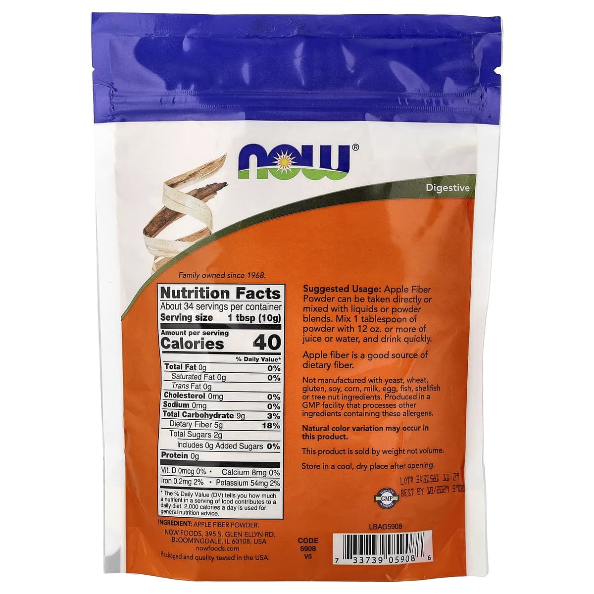 NOW Foods - Apple Fiber - 340g